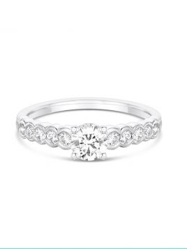 Claw set diamond engagement ring with beaded bezel set diamond shoulders (with G/VS2 diamond)