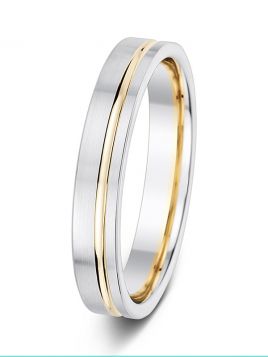 4mm two-tone flat court with contrasting groove wedding ring
