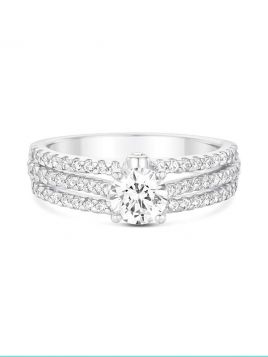 Unique Solitaire Diamond Engagement ring with 3 row diamond shoulders (with G/VS2 diamond)