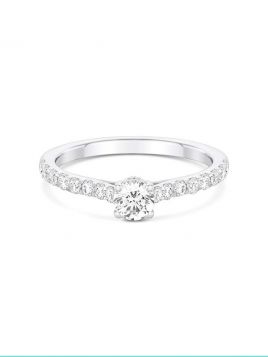 Vintage inspired engagement ring, with claw set diamond shoulders (with G/VS2 diamond)