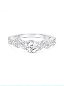 Vintage Inspired Solitaire diamond engagement ring with interwoven diamond band (with G/VS2 diamond)