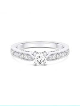 Vintage inspired engagement ring with intricate filigree side detail (with G/VS2 diamond)