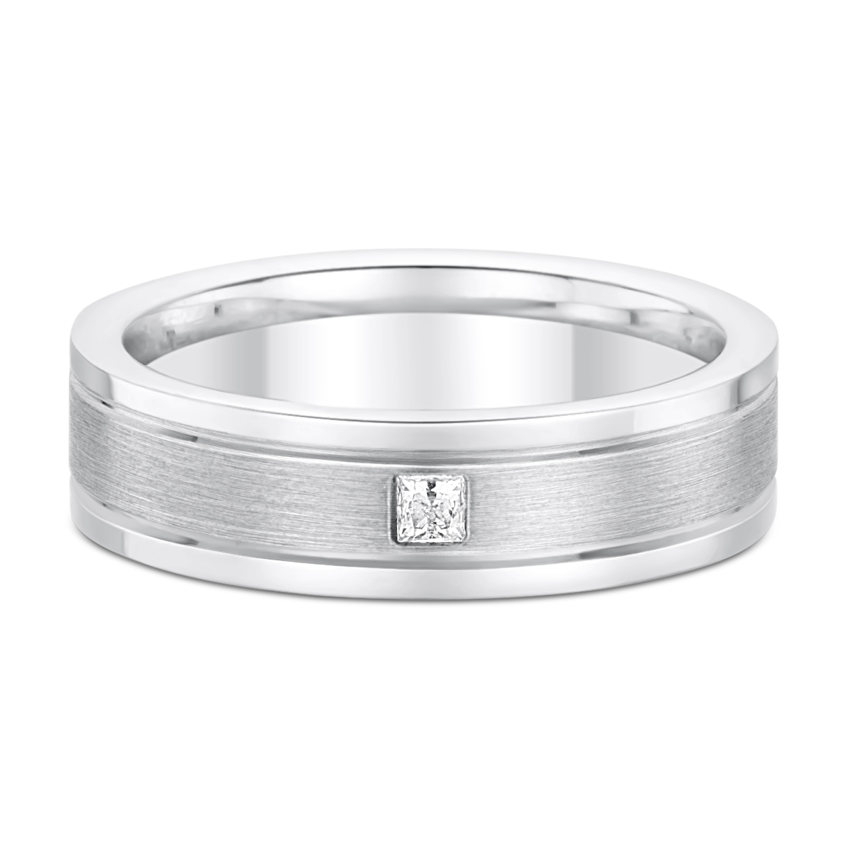 BN500360_B 6mm 0.08ct polish & matt finish with parallel grooves diamond set wedding ring