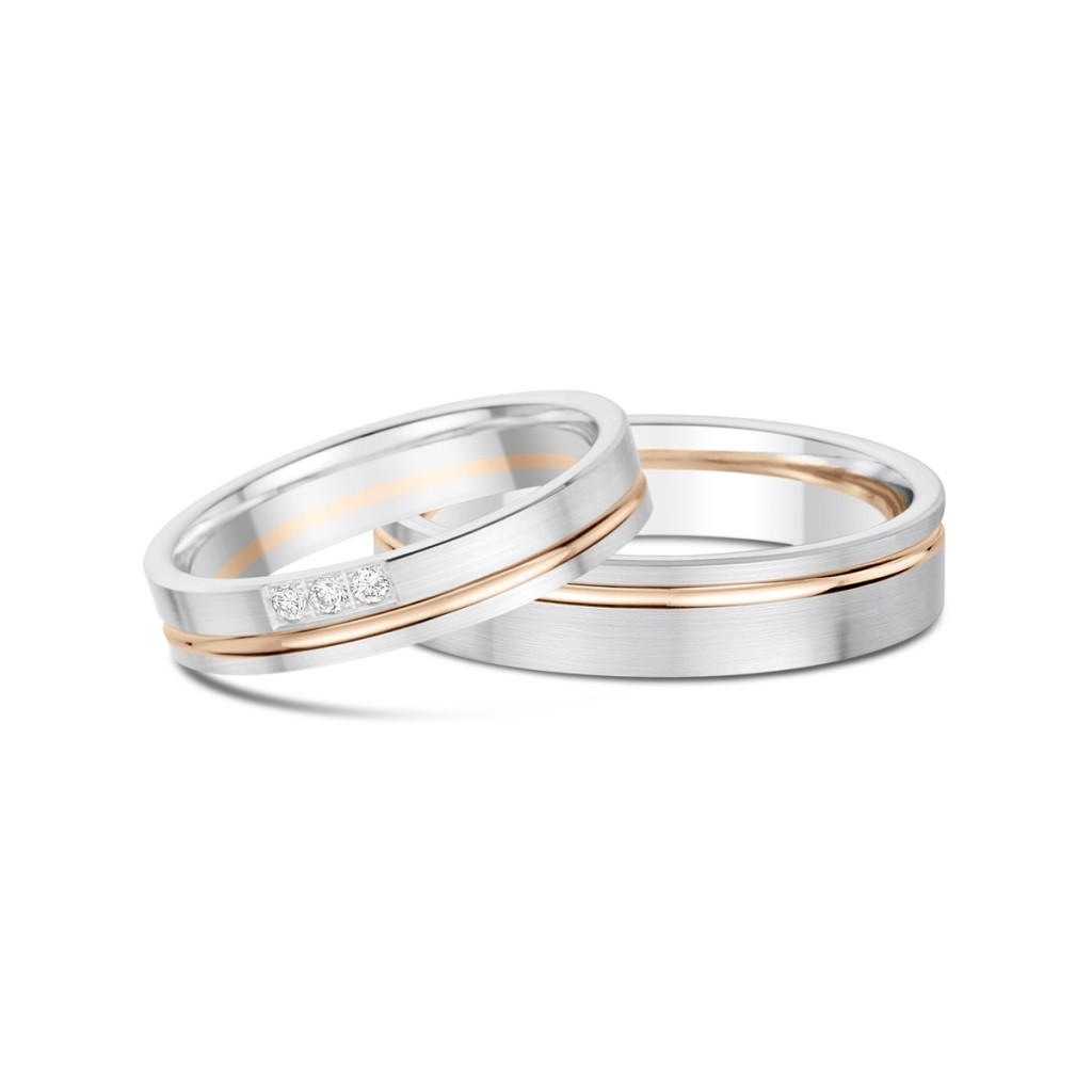 Rose gold and white gold matching wedding rings