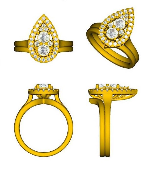 Vintage style engagement ring pear shaped open work