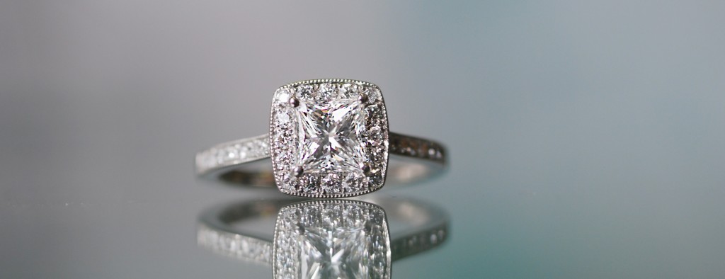 Halo diamond engagement ring with D IF diamond 
